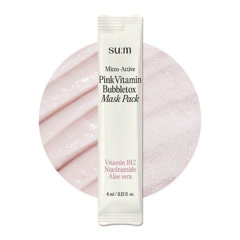 Киснева бульбашкова маска для обличчя SUM:37 Pink Vitamin Bubbletox Mask Pack 1 шт 9163 фото